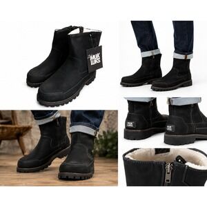 MUK LUKS‎ Boots Mens 11 Black Ankle Faux Suede Shearling Lined Zipper Lug Sole